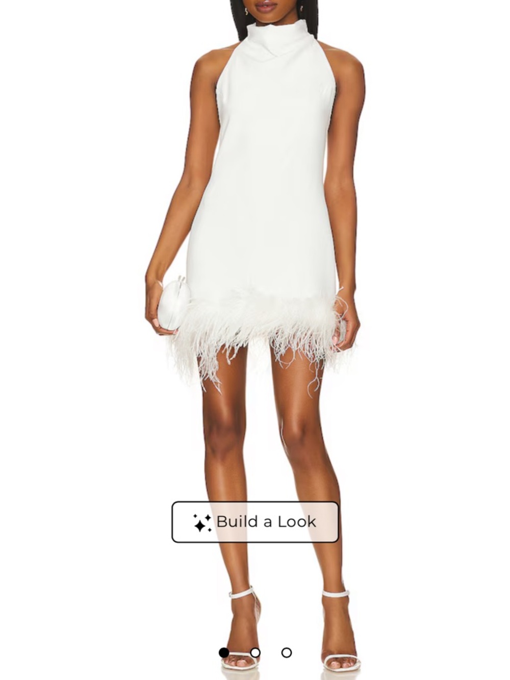 Amanda Uprichard White Feather-Trim Halter Mini Dress